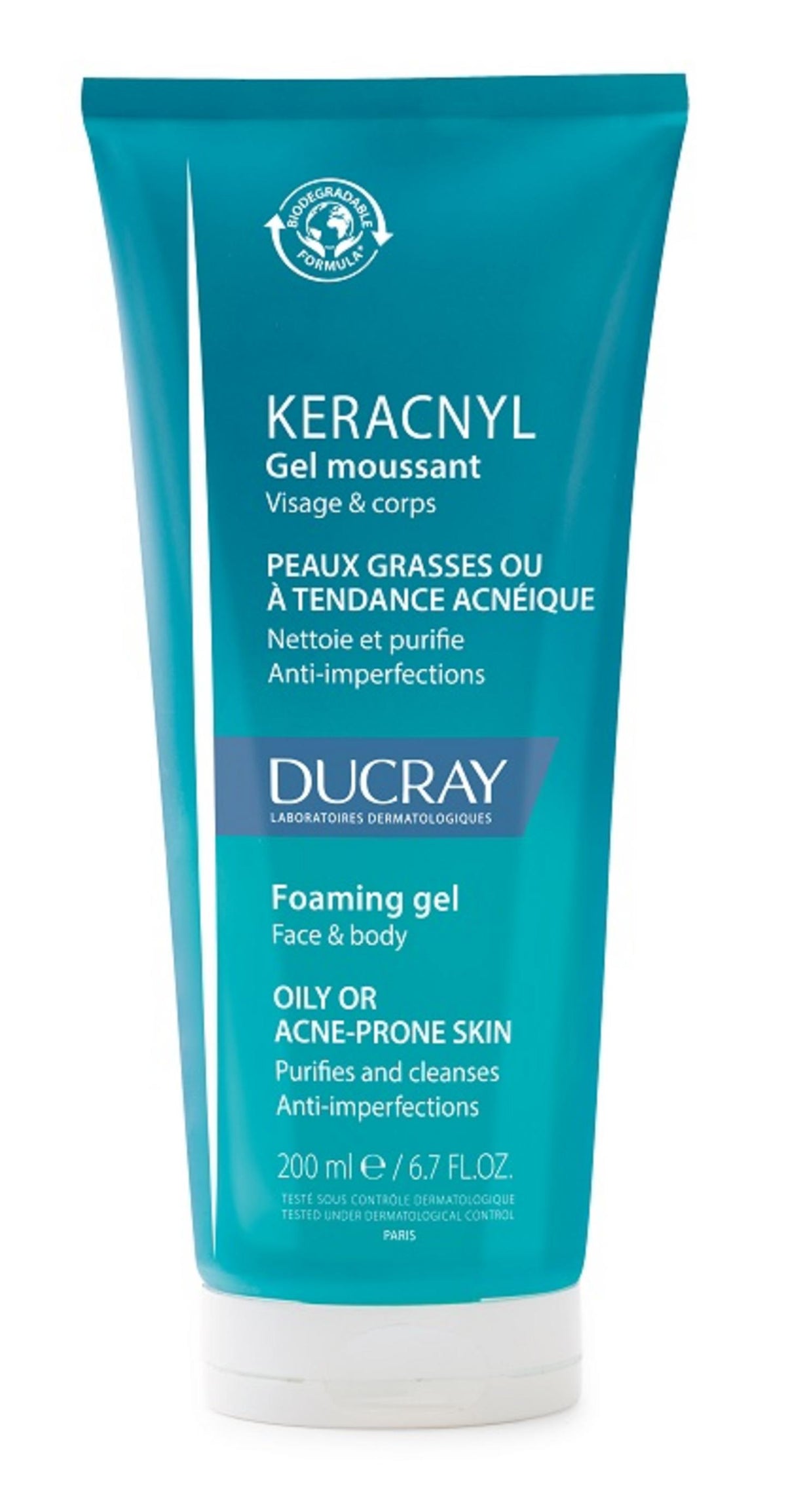 Ducray Keracnyl gel de dus fata ten gras, 200 ml
