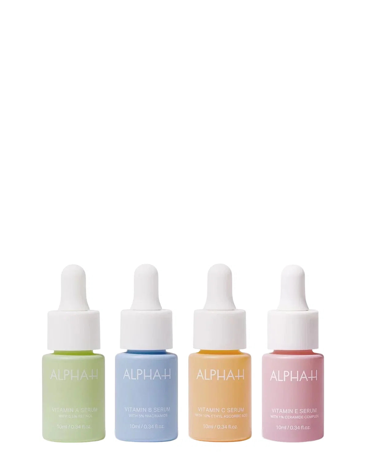 Set Alpha-H seruri cu vitamine: Vitamin C 10 ml + Vitamin B 10 ml + Vitamin A 10 ml + Vitamin E 10 ml