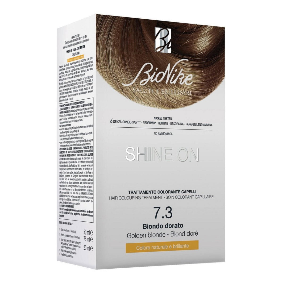 BioNike Shine On vopsea de par permanenta 7.3 Golden Blonde, 145 ml