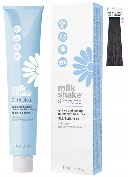 Milk Shake, 9 Minutes, Vopsea permanentă de păr, 5.165AR Ash Red Intense Light Brown, 100 ml