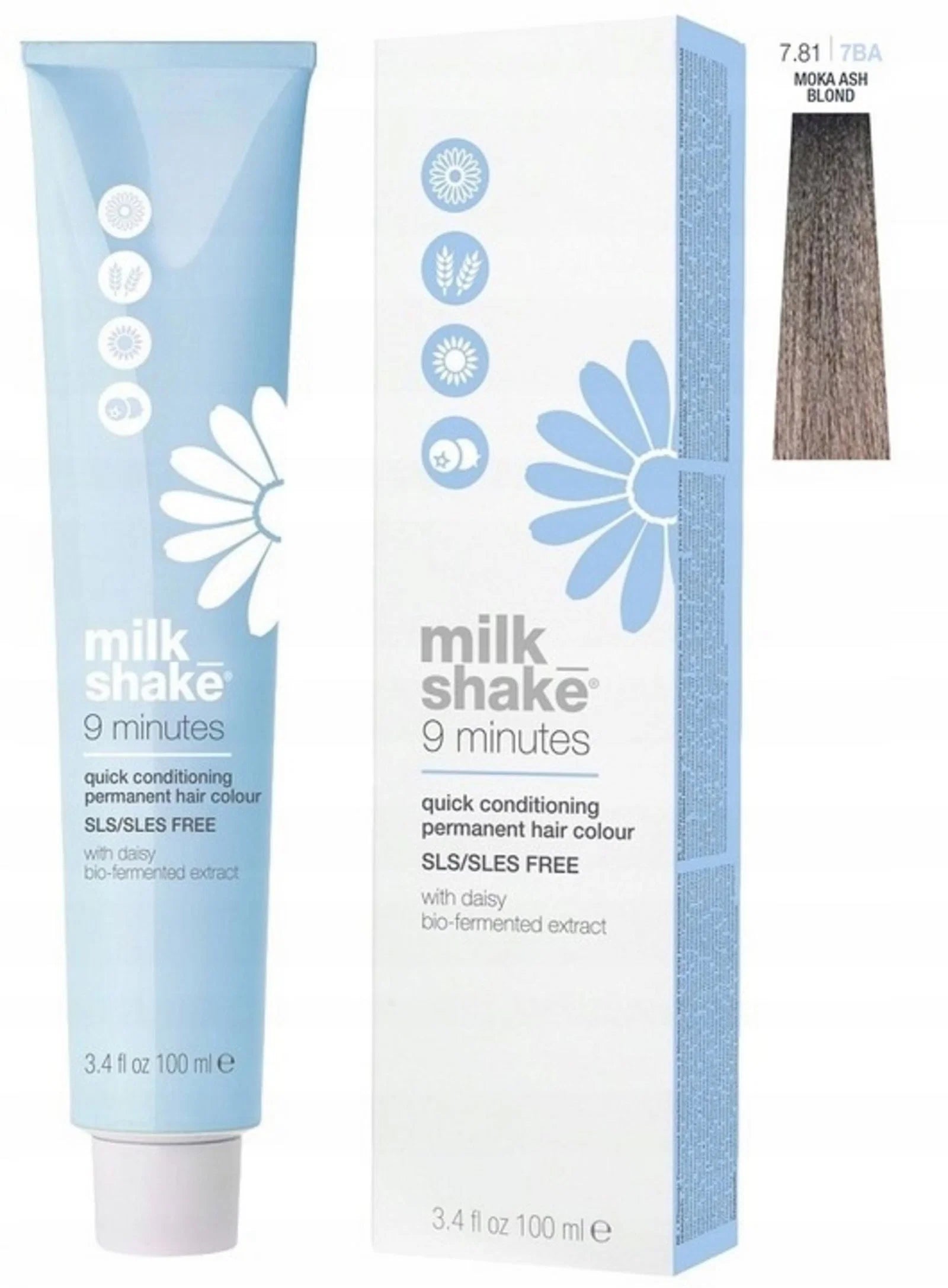 Milk Shake, 9 Minutes, Vopsea permanentă de păr, 7.81 Ash Blond Mocha, 100 ml