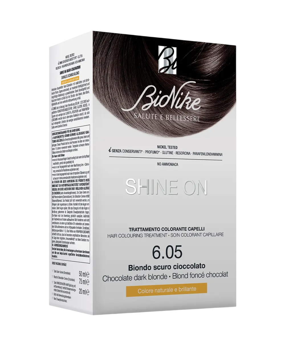 BioNike Shine On vopsea de par permanenta 6.05 Dark Chocolate Blonde, 145 ml