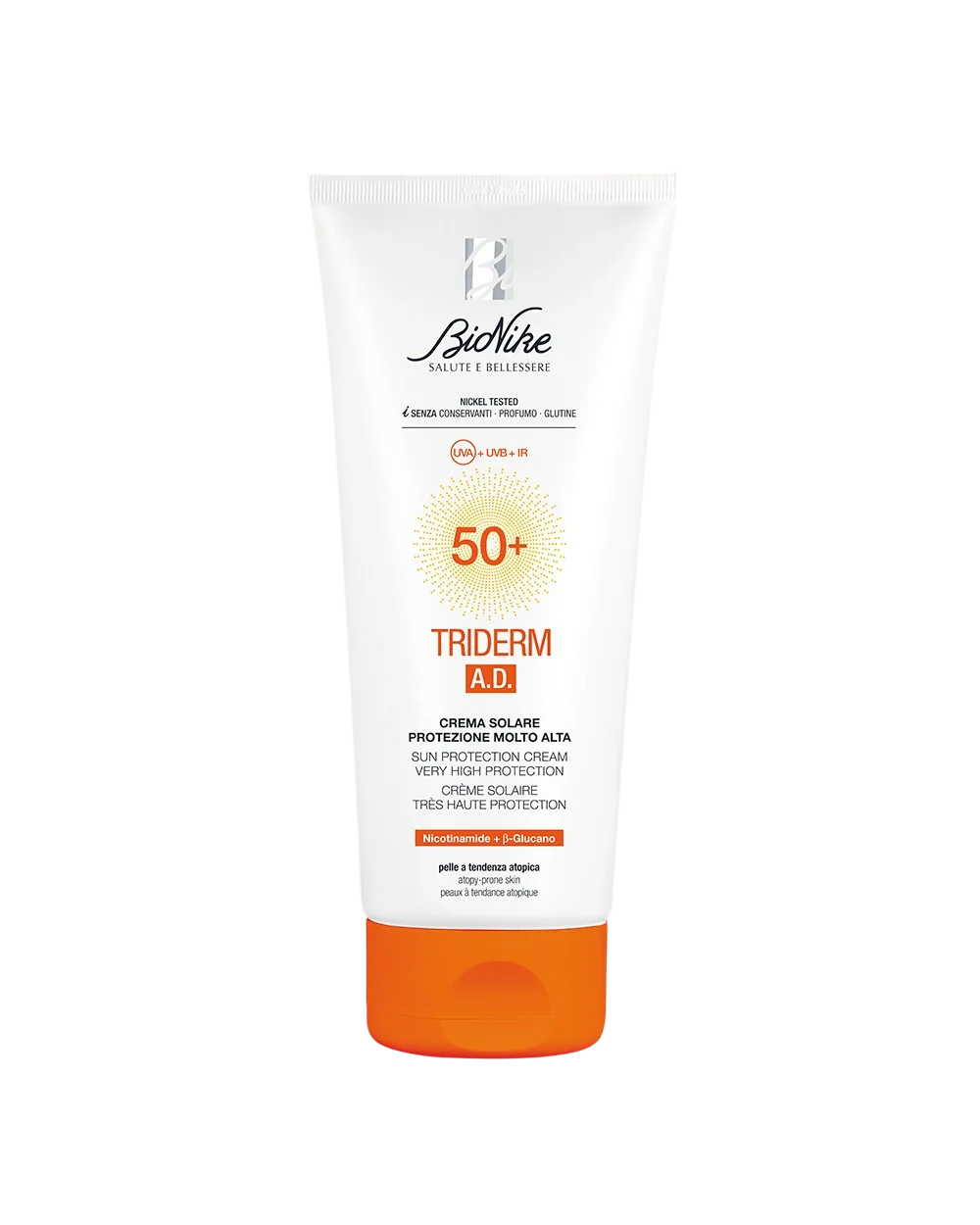 BioNike Triderm A.D. crema de protectie solara SPF 50+ fata si corp, 200 ml