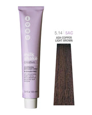 Milk Shake, Creative, Fără parabeni, Vopsea permanentă de păr, 5.14/5AC Ash Copper Deep Light Brown, 100 ml