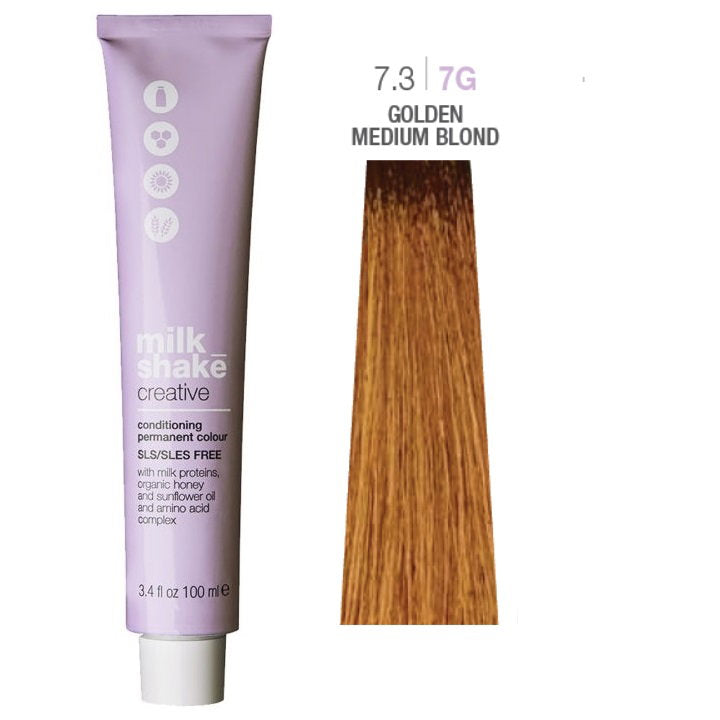 Milk Shake, Creative, Fără SLS/SLES, Vopsea permanentă de păr, 7.37G Golden Medium Blond, 100 ml