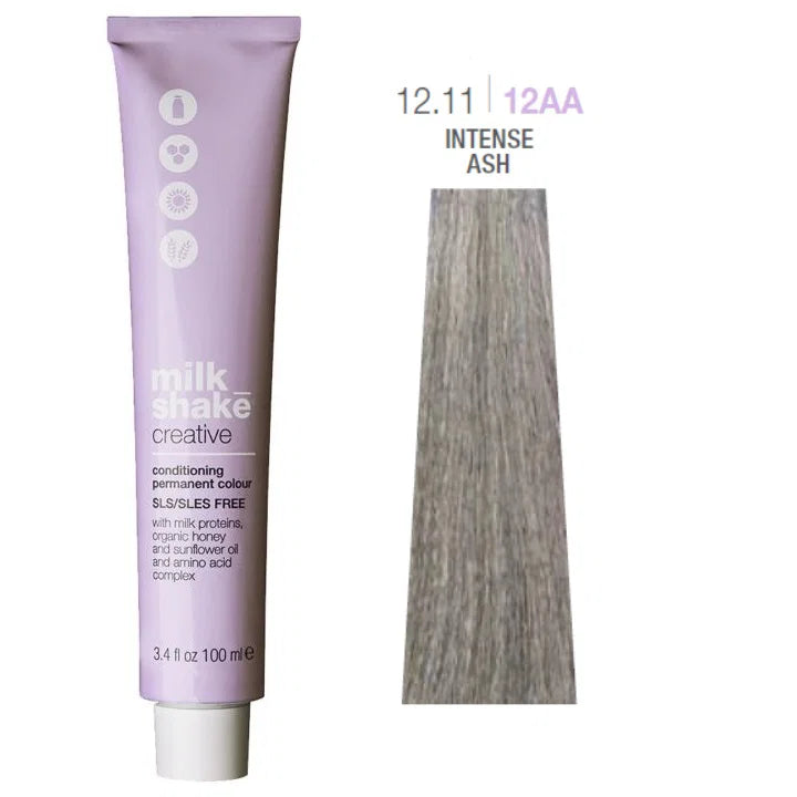 Milk Shake, Creative, Fără SLS/SLES, Vopsea permanentă de păr, 12.1112AA Intense Ash, 100 ml