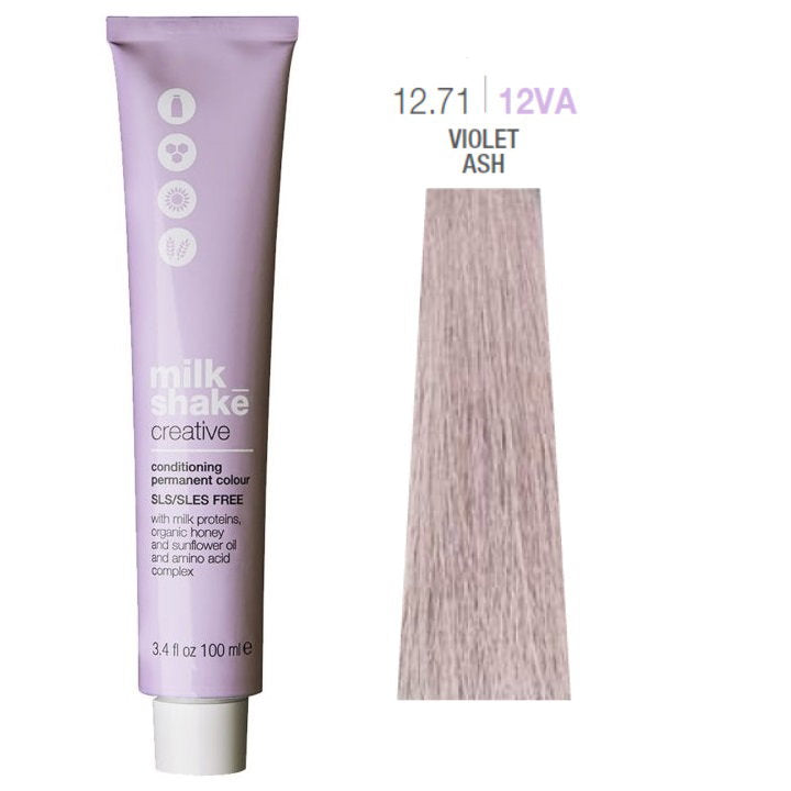 Milk Shake, Creative, Fără SLS/SLES, Vopsea permanentă de păr, 12.7112VA Violet Ash, 100 ml