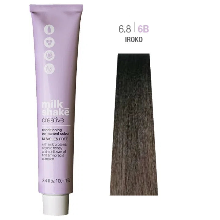 Milk Shake, Creative, Fără SLS/SLES, Vopsea permanentă de păr, 6.86B Iroko, 100 ml