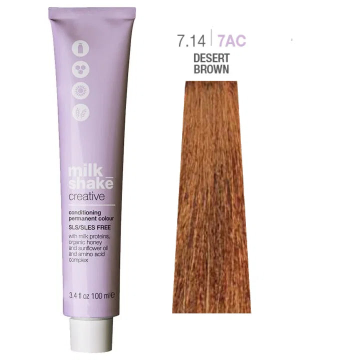 Milk Shake, Creative, Fără SLS/SLES, Vopsea permanentă de păr, 7.147AC Desert Brown, 100 ml