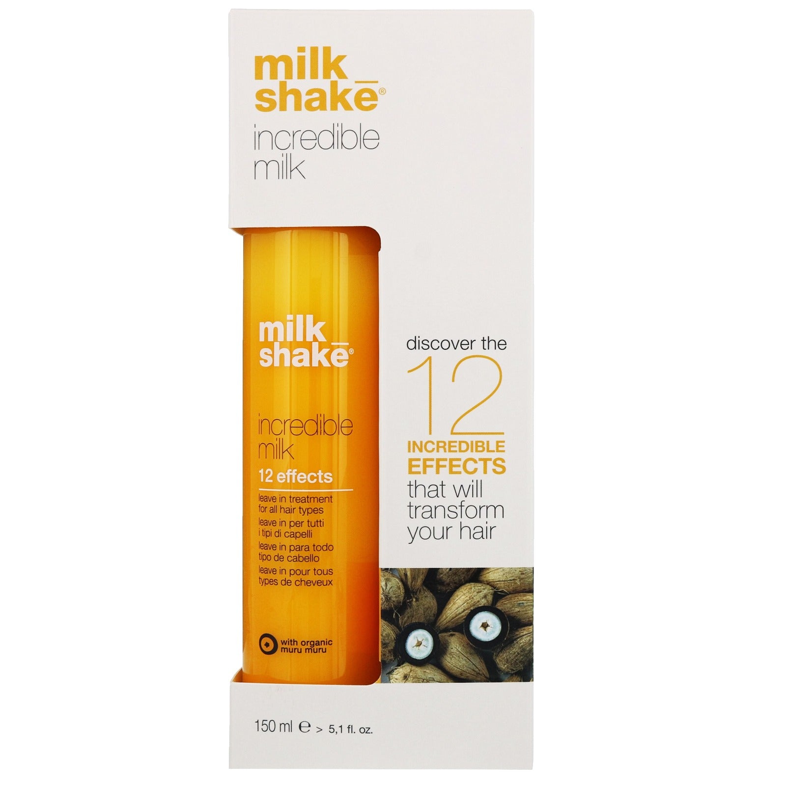 Milk Shake, Incredible Milk, Extracte de fructe organice, Tratament cu spray pentru păr, Reparare/Protecție/Volum & Strălucire, 150 ml