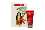 Set Clarins Men gel energizant pentru fata 5 ml, ser pentru ochi Double Eye 3 ml si portfard Clarins