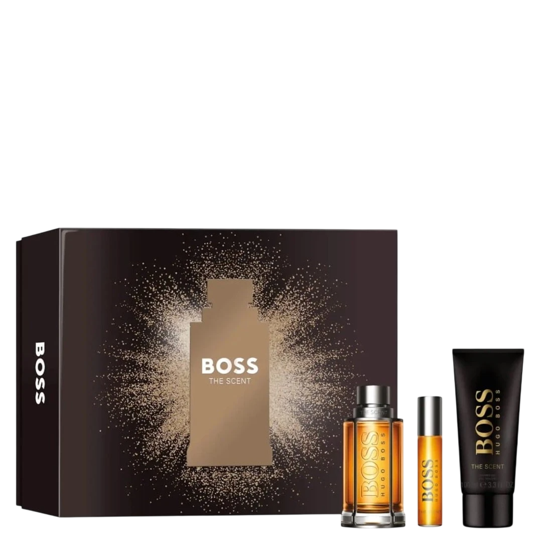 Set trio Hugo Boss The Scent apa de toaleta 100 ml + 10 ml + gel de dus