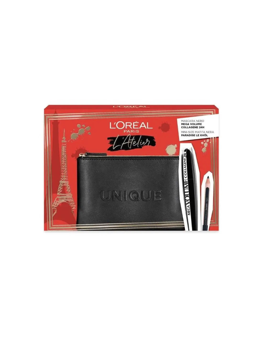 Set L'Oreal Paris creion kohl, rimel Mega Volume si portfard L`Oreal Paris