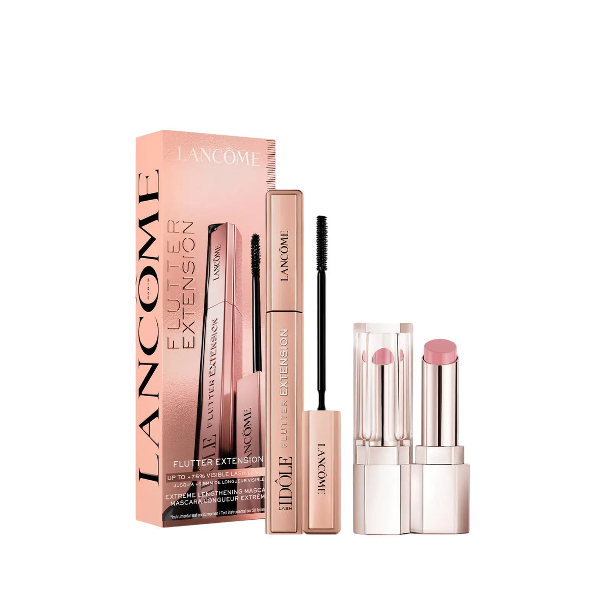 Set Lancome rimel Lash Idole Flutter Extension 8.5 ml si balsam de buze Idole Butterglow Lancome