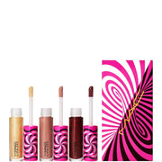 Set MAC Tiny Tricks: 3 luciuri de buze Lipglass miniatura Optical Delusion, Tiktalk of the Town si Gilty of Trickery, 3 x 2,4 g