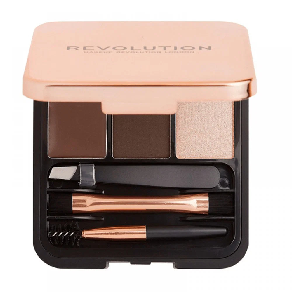 Set Makeup Revolution Brow Sculpt paleta sprancene Dark Brown, 2.2 g