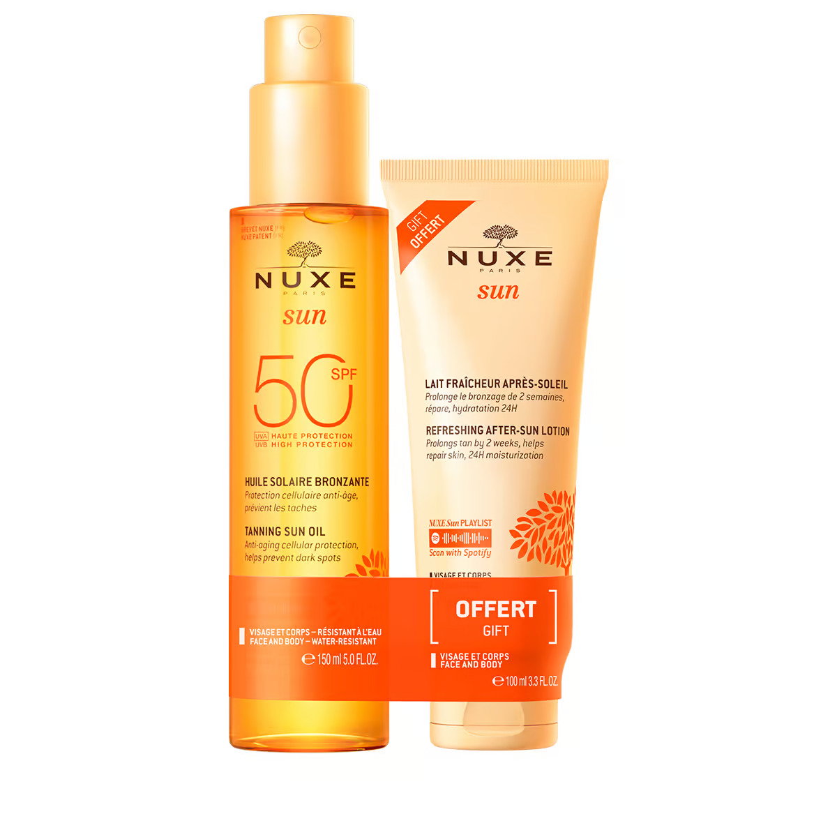 Set duo Nuxe Sun ulei bronzare SPF 50 150 ml + lotiune 100 ml