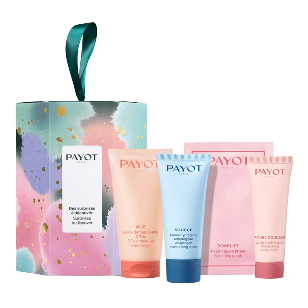 Set Payot: gel demachiant 50 ml + crema hidratanta Source Adaptogen 30 ml + lotiune de corp Rituel Douceur 25 ml + plasturi lifting pentru ochi Roselift 2 buc Payot