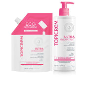 Set Topicrem Ultra Hydratant: lapte de corp reincarcabil 500 ml + lapte de corp rezerva 500 ml